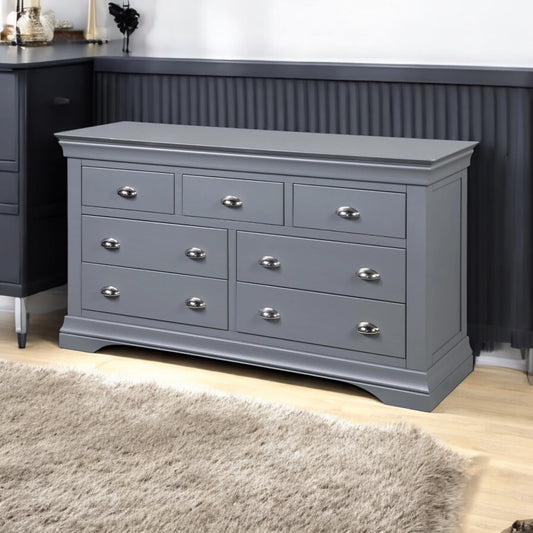 Mabel Seven Drawer Wide Chest - Dark Grey