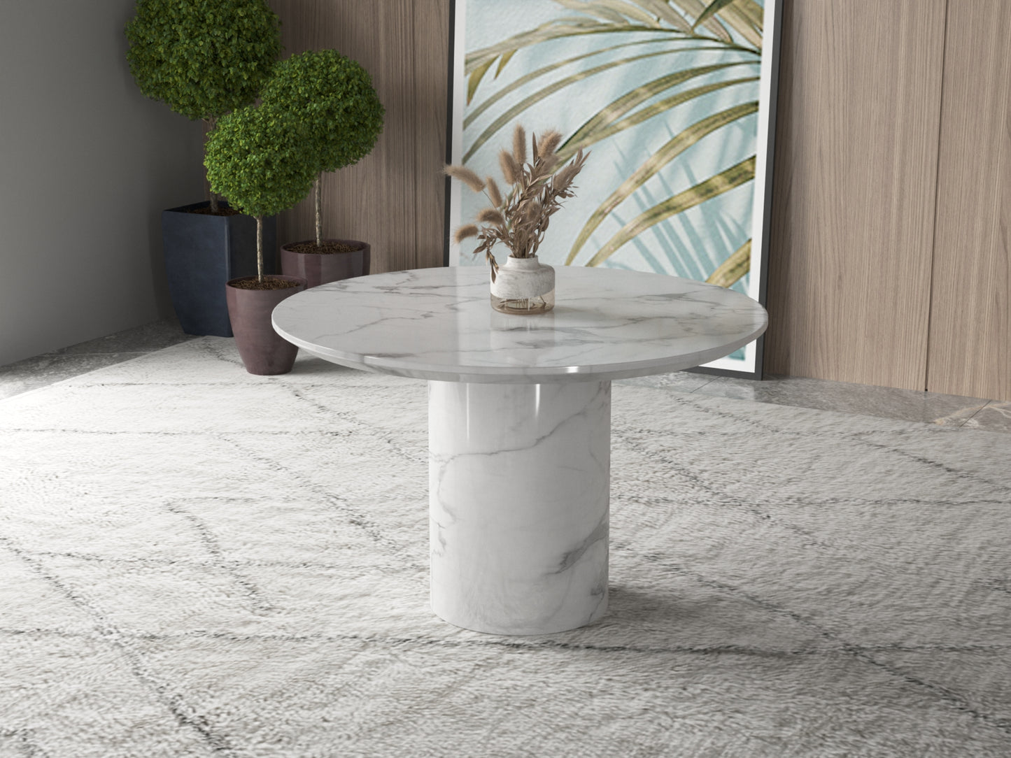 Ivy Marble Round Dining Table - Grey / White