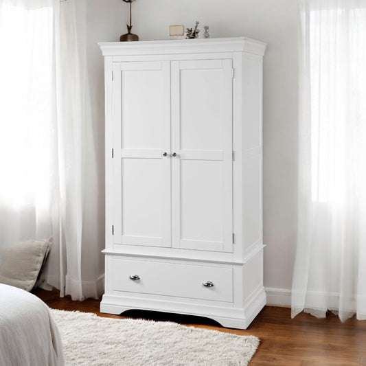 Mabel Double Wardrobe With Drawer - White