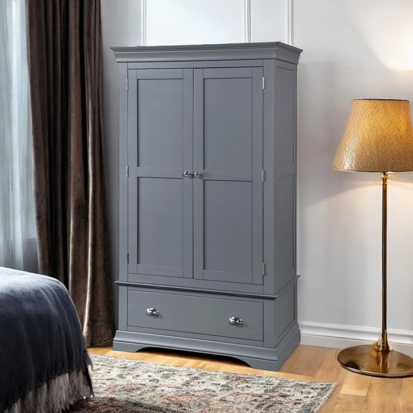 Mabel Double Wardrobe With Drawer - Dark Grey